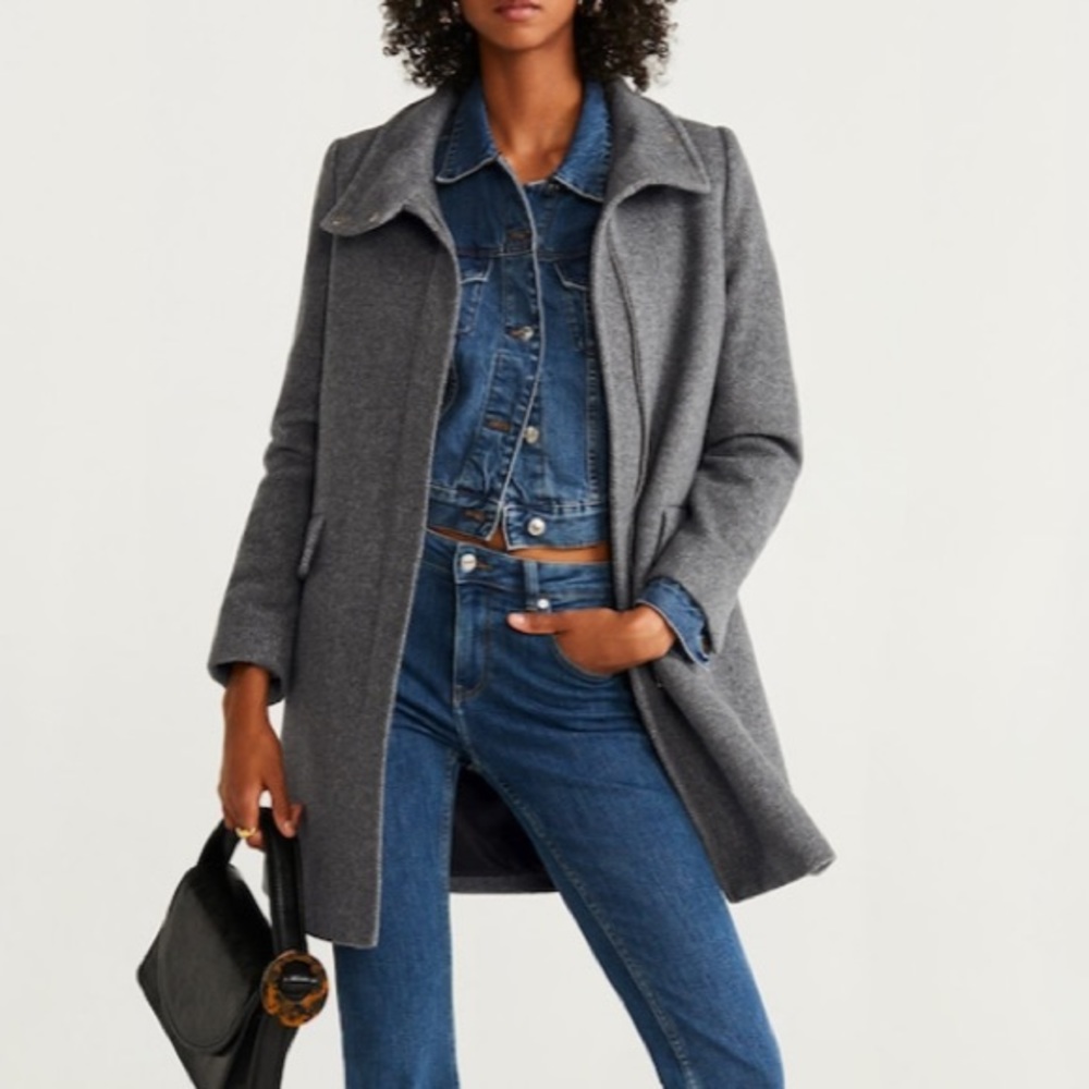 *NEW* Mango Funnel Button Neck Coat
